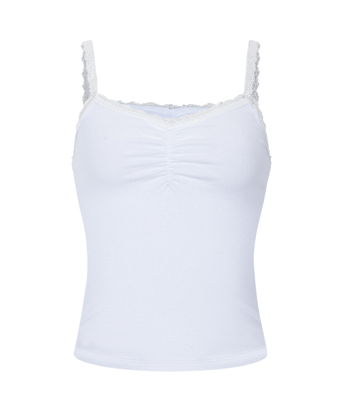 PLEASENOFOLLOW(プリーズノーフォロー)の「Meli Lace Shirring Sleeveless Top (White)(Tシャツ/カットソー・レディース・その他・FREE)」の2枚目の写真