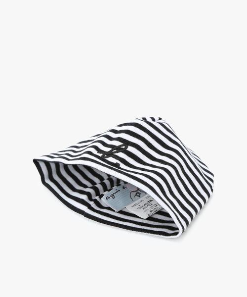 agnes b.（アニエスベー）の「ベビー ”b.”ロゴ 刺繍 細ボーダー コットン ハット（ハット・キッズ・ブラック・FREE）」の6枚目の写真