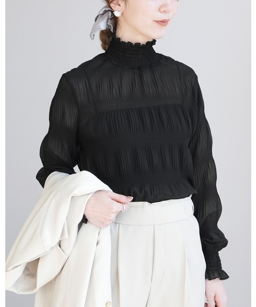 reca（レカ）の「ハイネックシアーギャザーブラウス（シャツ/ブラウス・レディース・アイボリー/ブラック・FREE）」の2枚目の写真