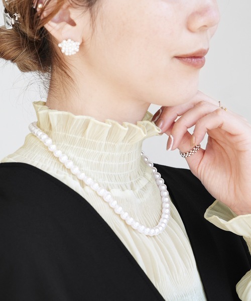 reca（レカ）の「ハイネックシアーギャザーブラウス（シャツ/ブラウス・レディース・アイボリー/ブラック・FREE）」の3枚目の写真