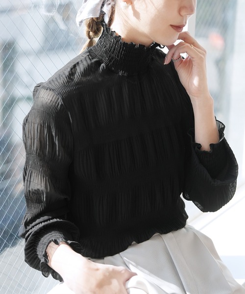 reca（レカ）の「ハイネックシアーギャザーブラウス（シャツ/ブラウス・レディース・アイボリー/ブラック・FREE）」の10枚目の写真