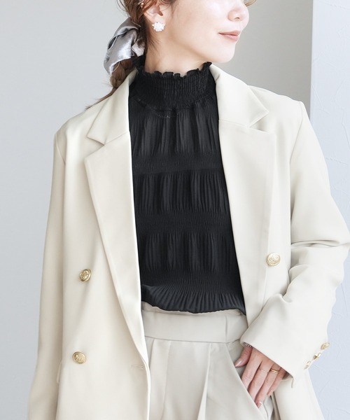 reca（レカ）の「ハイネックシアーギャザーブラウス（シャツ/ブラウス・レディース・アイボリー/ブラック・FREE）」の9枚目の写真