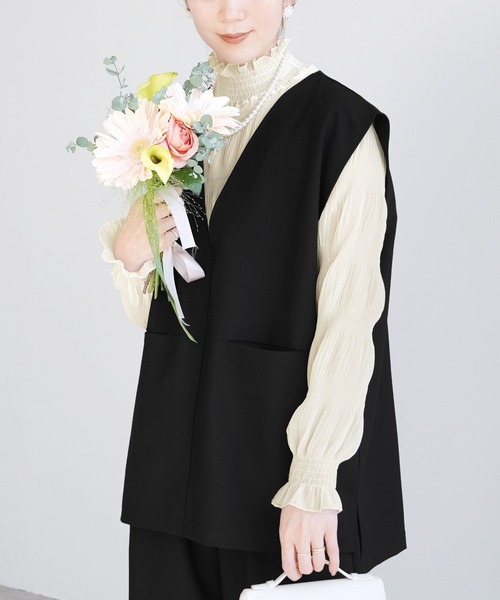 reca（レカ）の「ハイネックシアーギャザーブラウス（シャツ/ブラウス・レディース・アイボリー/ブラック・FREE）」の7枚目の写真