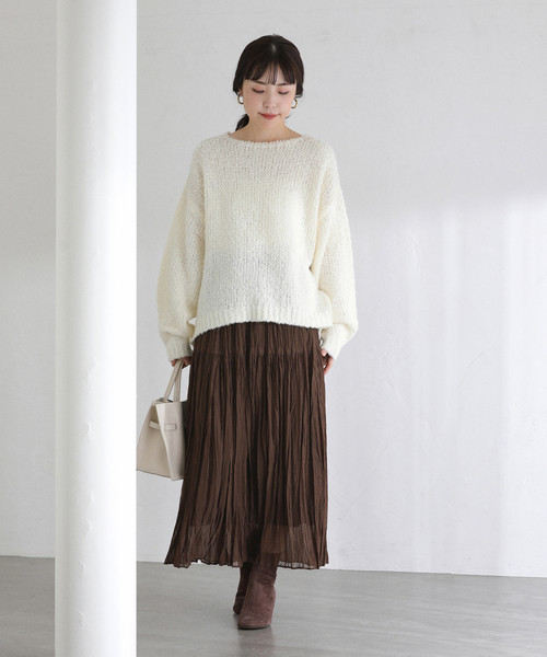 La TOTALITE（ラトータリテ）の「【洗える】ローゲージブークレプルオーバー（ニット/セーター・レディース・ピンク系その他/ホワイト/イエロー・FREE）」の4枚目の写真