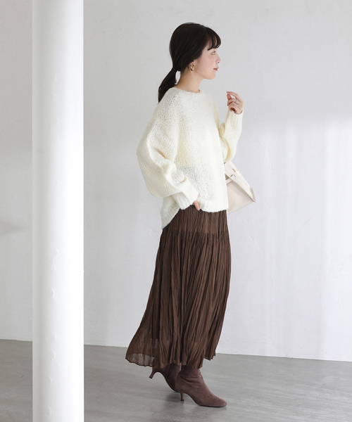 La TOTALITE（ラトータリテ）の「【洗える】ローゲージブークレプルオーバー（ニット/セーター・レディース・ピンク系その他/ホワイト/イエロー・FREE）」の5枚目の写真