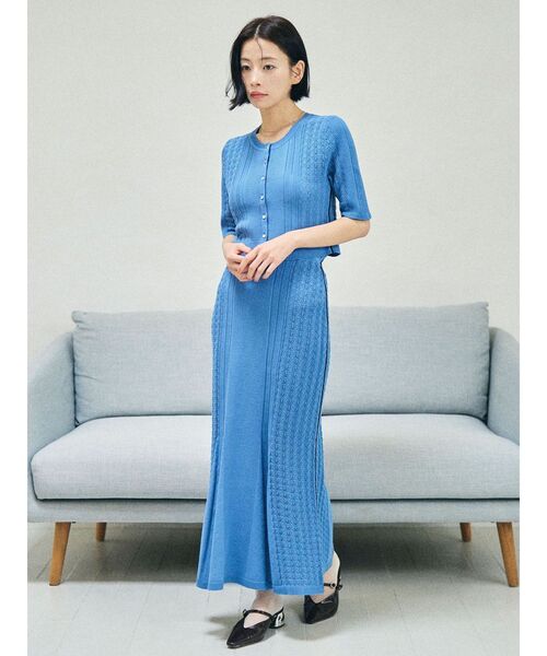 LAGUNAMOON（ラグナムーン）の「バイカラーサイドラインレースニットセットアップ（ワンピース・レディース・ホワイト/ブラック/ブルー・MEDIUM/SMALL）」の18枚目の写真