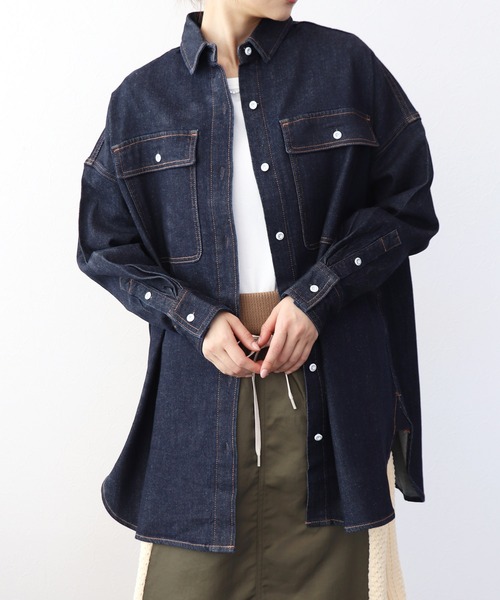 Healthy denim(ヘルシーデニム)の「Almondオーバーデニムシャツ【ヘルシーデニム/HealthyDenim】(シャツ/ブラウス・レディース・インディゴブルー・36)」の1枚目の写真