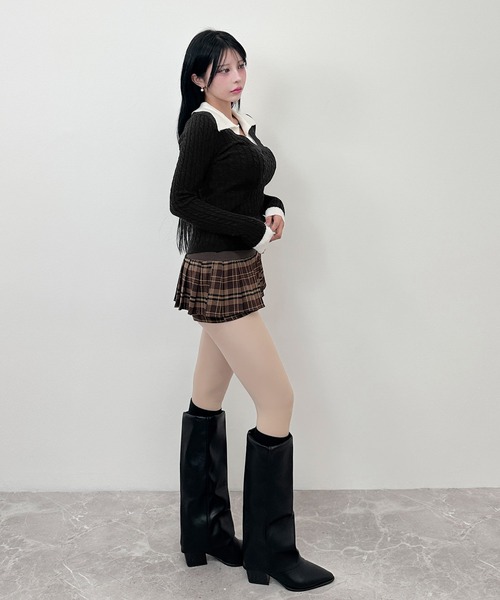 FOLLOWIN(フォロウィン)の「レイヤードカラー ケーブルニットトップス(ニット/セーター・レディース・アイボリー/ブラック/グレー・FREE)」の22枚目の写真