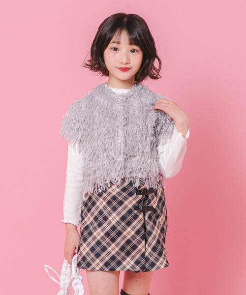 URBAN CHERRY（アーバンチェリー）の「【インナーパンツ付き】ダブルベルトチェックラップスカート（スカート・キッズ・イエロー/ネイビー/ピンク/グレー・110cm/120cm/130cm/140cm/150cm）」の14枚目の写真