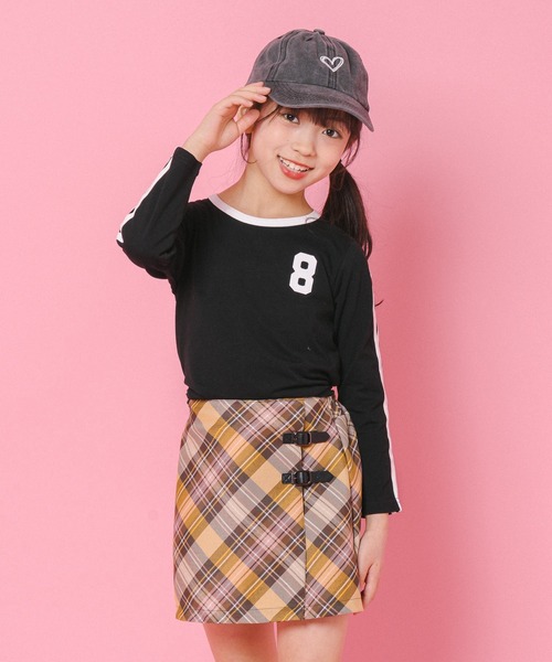 URBAN CHERRY（アーバンチェリー）の「【インナーパンツ付き】ダブルベルトチェックラップスカート（スカート・キッズ・イエロー/ネイビー/ピンク/グレー・110cm/120cm/130cm/140cm/150cm）」の15枚目の写真