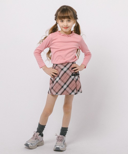 URBAN CHERRY（アーバンチェリー）の「【インナーパンツ付き】ダブルベルトチェックラップスカート（スカート・キッズ・イエロー/ネイビー/ピンク/グレー・110cm/120cm/130cm/140cm/150cm）」の20枚目の写真