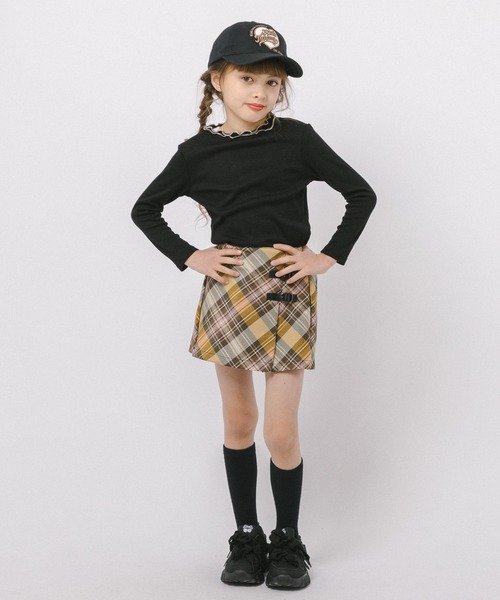 URBAN CHERRY（アーバンチェリー）の「【インナーパンツ付き】ダブルベルトチェックラップスカート（スカート・キッズ・イエロー/ネイビー/ピンク/グレー・110cm/120cm/130cm/140cm/150cm）」の21枚目の写真