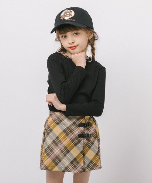 URBAN CHERRY（アーバンチェリー）の「【インナーパンツ付き】ダブルベルトチェックラップスカート（スカート・キッズ・イエロー/ネイビー/ピンク/グレー・110cm/120cm/130cm/140cm/150cm）」の11枚目の写真