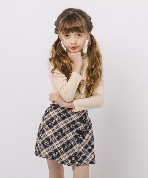 URBAN CHERRY（アーバンチェリー）の「【インナーパンツ付き】ダブルベルトチェックラップスカート（スカート・キッズ・イエロー/ネイビー/ピンク/グレー・110cm/120cm/130cm/140cm/150cm）」の12枚目の写真