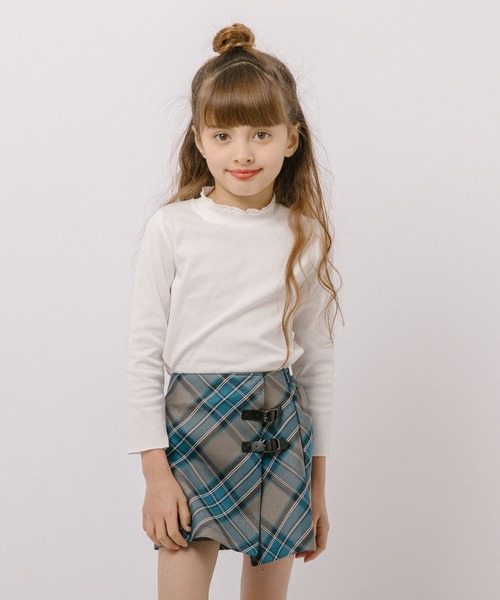 URBAN CHERRY（アーバンチェリー）の「【インナーパンツ付き】ダブルベルトチェックラップスカート（スカート・キッズ・イエロー/ネイビー/ピンク/グレー・110cm/120cm/130cm/140cm/150cm）」の13枚目の写真