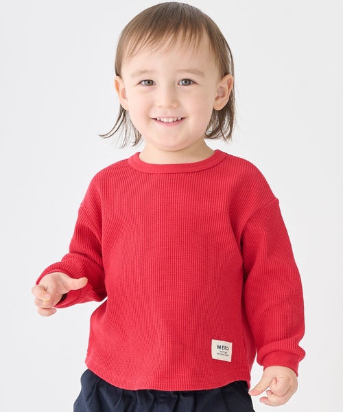 トップス main story Waffle Tee Plum Kitten 2y セール】【プティプラ】ワッフル長袖T（Tシャツ/カットソー）｜petit