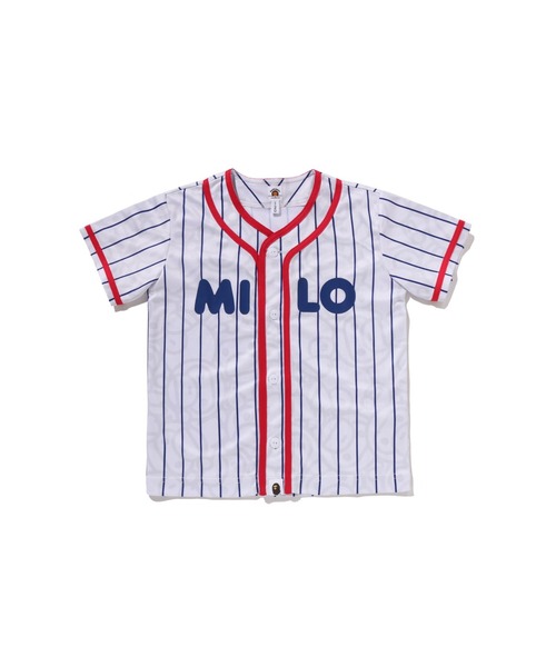 A BATHING APE（アベイシングエイプ）の「ALL BABY MILO STRIPE MILO BASEBALL SHIRT（シャツ/ブラウス・キッズ・ネイビー/ホワイト・110/140/120/100/130）」の2枚目の写真