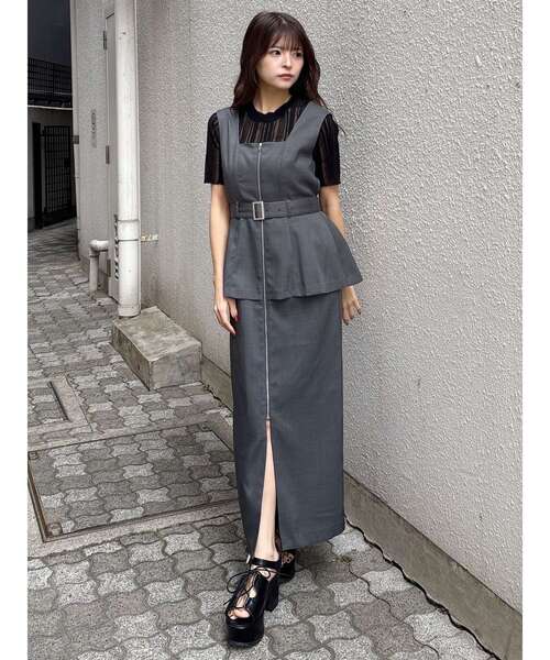 MURUA（ムルーア）の「フロントZIPビスチェジャンパースカート（ジャンパースカート・レディース・グレー/ブラック/ベージュ・2/1）」の19枚目の写真