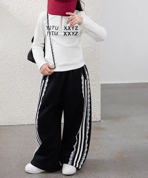 VIBGYOR(ヴィブジョー)の「lulunoix/レースライン スウェットワイドパンツ N15477(スウェットパンツ・キッズ・ブラック・100cm/110cm/120cm/130cm)」の1枚目の写真