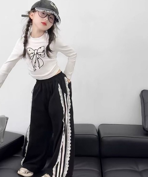 VIBGYOR(ヴィブジョー)の「lulunoix/レースライン スウェットワイドパンツ N15477(スウェットパンツ・キッズ・ブラック・100cm/110cm/120cm/130cm)」の4枚目の写真