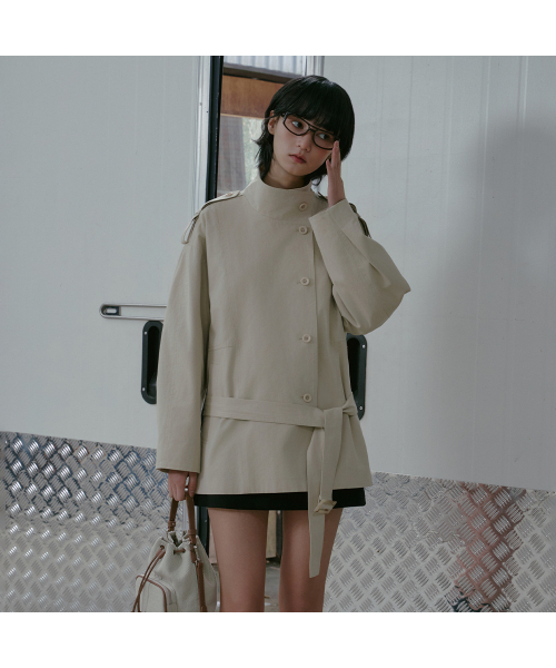 LAP(ラップ)の「ハイネックハーフトレンチコート AS1WC260(トレンチコート・レディース・ベージュ・FREE)」の2枚目の写真