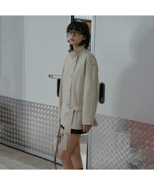 LAP(ラップ)の「ハイネックハーフトレンチコート AS1WC260(トレンチコート・レディース・ベージュ・FREE)」の4枚目の写真