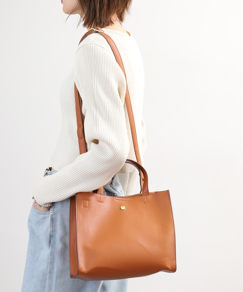 mignon（ミニョン）の「mignon ハンドルバッグ 合皮 レディースバッグ（トートバッグ・レディース・キャメル/ブラック・FREE）」の2枚目の写真