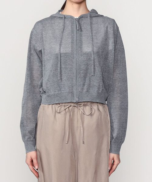 LE GLAZIK（ルグラジック）の「LE GLAZIK | シアーニット ジップパーカー WOMEN（パーカー・レディース・ダークグレー/イエロー系その他/ブラック/ライトグレー・36）」の10枚目の写真