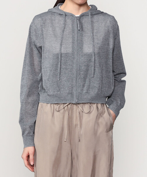 LE GLAZIK（ルグラジック）の「LE GLAZIK | シアーニット ジップパーカー WOMEN（パーカー・レディース・ダークグレー/イエロー系その他/ブラック/ライトグレー・36）」の9枚目の写真