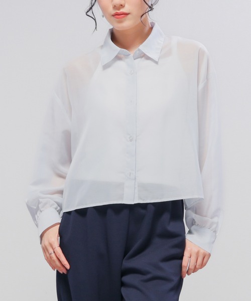Honeys(ハニーズ)の「キャミ付シアーシャツ(シャツ/ブラウス・レディース・ホワイト系その他/グリーン/ピンク/スミクロ/グレー/アイボリー/ブルー系その他3・L/M/S/SS)」の5枚目の写真