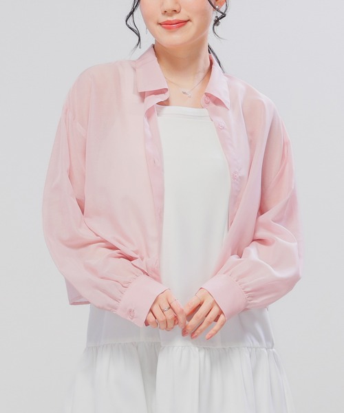 Honeys(ハニーズ)の「キャミ付シアーシャツ(シャツ/ブラウス・レディース・ホワイト系その他/グリーン/ピンク/スミクロ/グレー/アイボリー/ブルー系その他3・L/M/S/SS)」の7枚目の写真