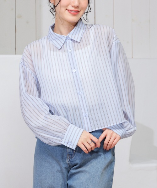 Honeys(ハニーズ)の「キャミ付シアーシャツ(シャツ/ブラウス・レディース・ホワイト系その他/グリーン/ピンク/スミクロ/グレー/アイボリー/ブルー系その他3・L/M/S/SS)」の1枚目の写真