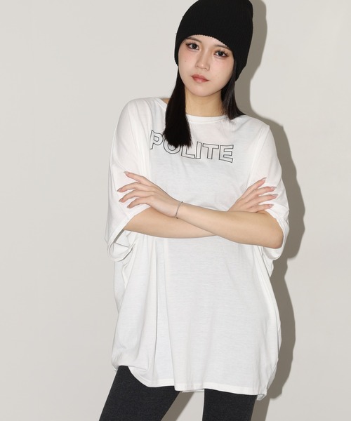 FUNALIVE(ファンアライブ)の「前後ロゴドルマンTチュニック 半端袖(Tシャツ/カットソー・レディース・ブラック/モカ/ホワイト・L)」の5枚目の写真