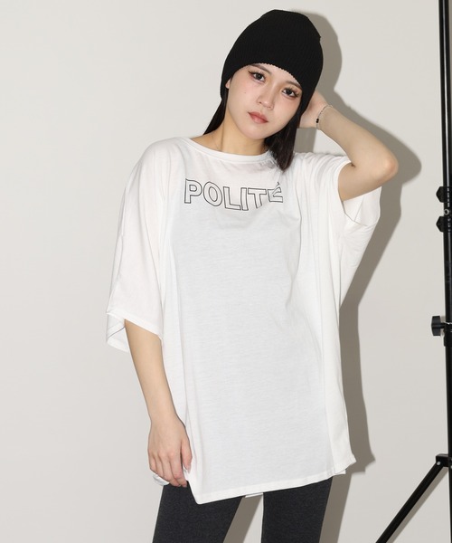 FUNALIVE(ファンアライブ)の「前後ロゴドルマンTチュニック 半端袖(Tシャツ/カットソー・レディース・ブラック/モカ/ホワイト・L)」の7枚目の写真