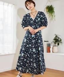 mysty woman | レトロフラワーVネックワンピース 666532(ワンピース)