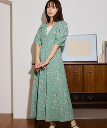 mysty woman | レトロフラワーVネックワンピース 666532(ワンピース)