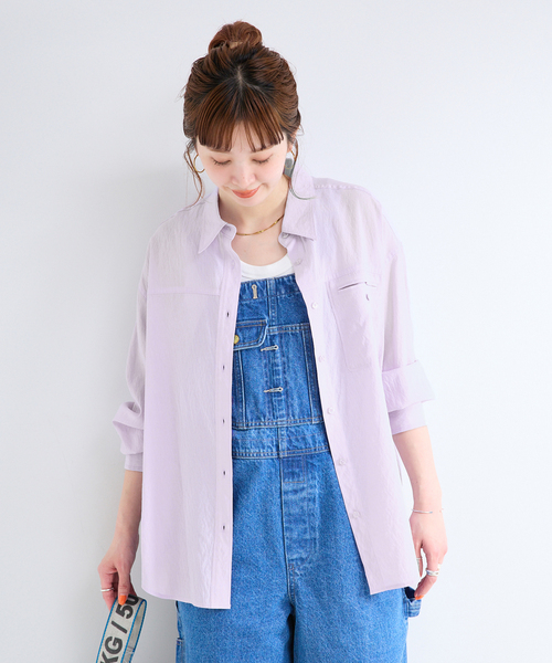 B.C STOCK(ベーセーストック)の「手洗い可 / シアーヘザーオーバーシャツ(シャツ/ブラウス・レディース・ブルー/ブラウン/パープル/ホワイト・FREE)」の7枚目の写真