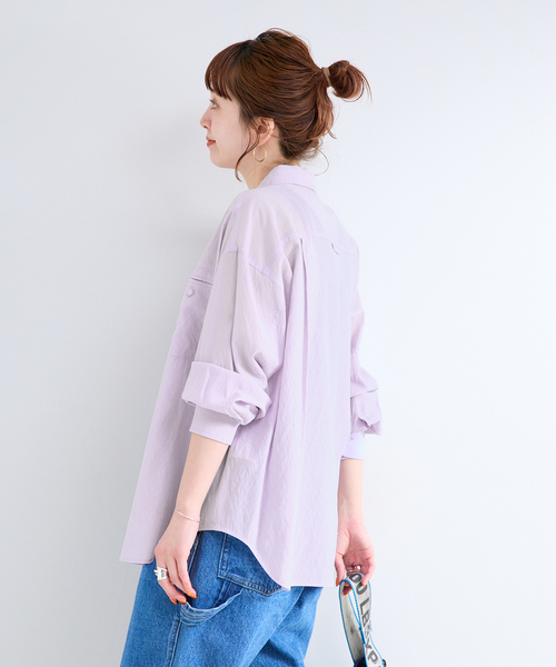 B.C STOCK(ベーセーストック)の「手洗い可 / シアーヘザーオーバーシャツ(シャツ/ブラウス・レディース・ブルー/ブラウン/パープル/ホワイト・FREE)」の8枚目の写真