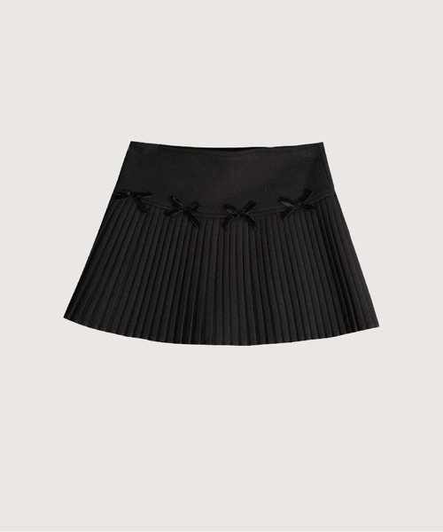 LA POMME petit(ラポミ・プチ)の「Pleats Ribbon Mini Skirt(スカート・レディース・ブラック・X-LARGE/LARGE/MEDIUM/SMALL)」の1枚目の写真