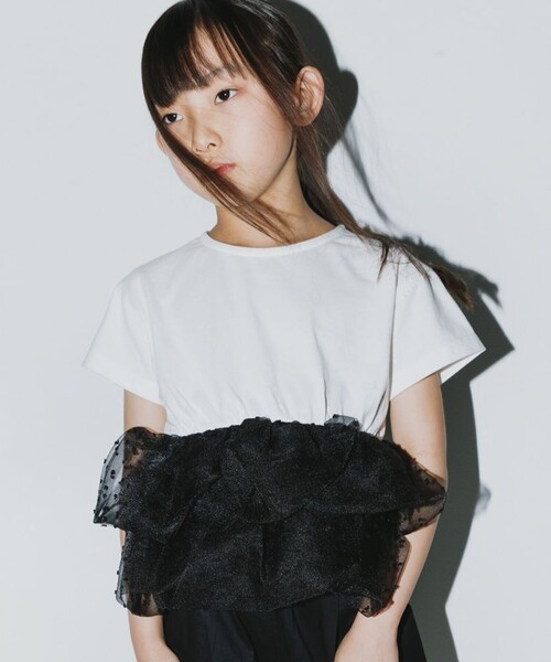 BRANSHES（ブランシェス）の「【b.+A】金子綾/ドットフリル付きチュニック（チュニック・キッズ・オフホワイト/その他/ブラック・150/120/100/90/140/130/110）」の2枚目の写真