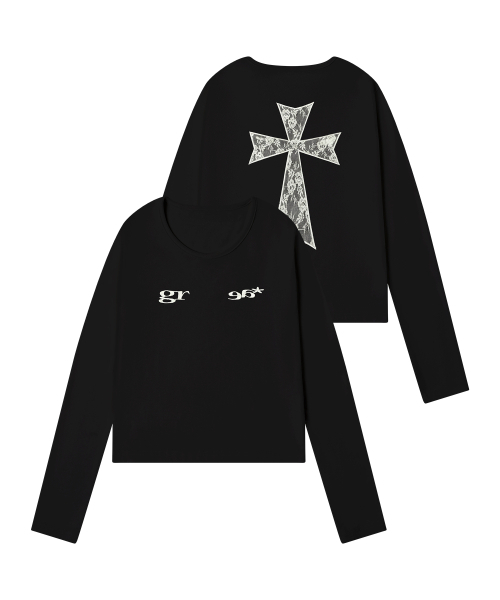 GRAVER（グレーバー）の「[ユニセックス]レースバッククロスUネックロングスリーブ_2カラー（Tシャツ/カットソー・レディース・ブラック/ホワイト・FREE）」の3枚目の写真