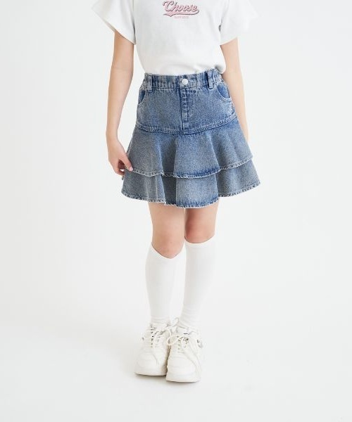 PINK-latte（ピンクラテ）の「裾フレアデニムスカート（スカート・キッズ・オフホワイト/ブラック/サックスブルー・120cm/140cm/160cm/150cm/130cm）」の17枚目の写真