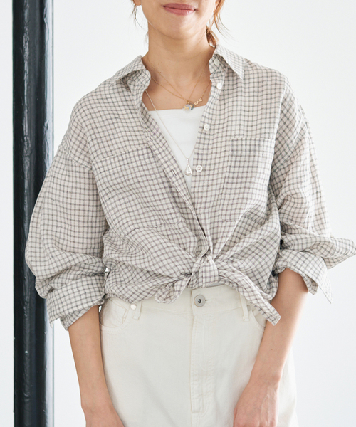 IENA チェックオーバーシャツ◆ホワイト　36 IENA（イエナ）の「チェックオーバーシャツ◇（シャツ/ブラウス）」 - WEAR