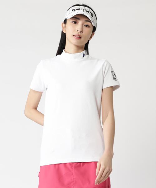 PEARLY GATES（パーリーゲイツ）の「FDエコロジスタ150d×FD40/ベアジャガードUV半袖ハイネックカットソー（Tシャツ/カットソー・レディース・ブルー/ネイビー・MEDIUM/SMALL）」の3枚目の写真