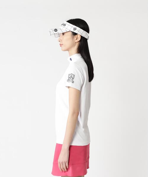 PEARLY GATES（パーリーゲイツ）の「FDエコロジスタ150d×FD40/ベアジャガードUV半袖ハイネックカットソー（Tシャツ/カットソー・レディース・ブルー/ネイビー・MEDIUM/SMALL）」の7枚目の写真