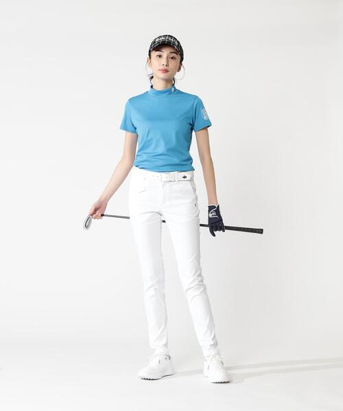 PEARLY GATES（パーリーゲイツ）の「FDエコロジスタ150d×FD40/ベアジャガードUV半袖ハイネックカットソー（Tシャツ/カットソー・レディース・ブルー/ネイビー・MEDIUM/SMALL）」の19枚目の写真