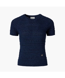 KUME（クメ）の「Crochet Short Sleeved Sweater, Navy（ニット/セーター）」