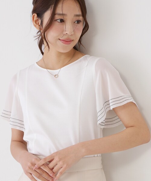 COUP DE CHANCE(クードシャンス)の「【手洗い可】フレアスリーブカットソー(Tシャツ/カットソー・レディース・ピンク系/ホワイト/ブルー/ブラック/ベージュ・34/36/38/40)」の1枚目の写真