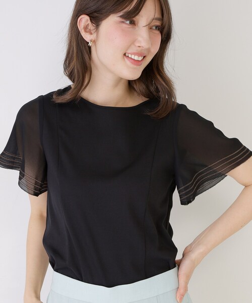 COUP DE CHANCE(クードシャンス)の「【手洗い可】フレアスリーブカットソー(Tシャツ/カットソー・レディース・ピンク系/ホワイト/ブルー/ブラック/ベージュ・34/36/38/40)」の2枚目の写真