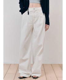Pintuck Cotton Pants, White